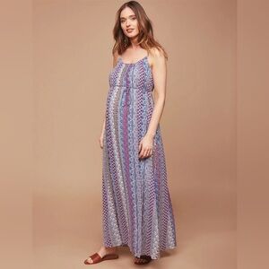 Motherhood Maternity Pleated tribal maxi Dress Purple